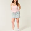 Açık Renk Yıkama Ayakkabı Bağcığı Denim Mini Etek Açık Renk Yıkama Ayakkabı Bağcığı Denim Mini Etek