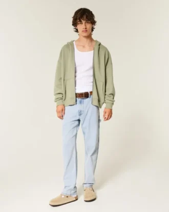 Açık Renk Yıkanmış Bol Kesim Painter Jeans
