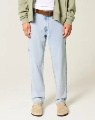 Açık Renk Yıkanmış Bol Kesim Painter Jeans