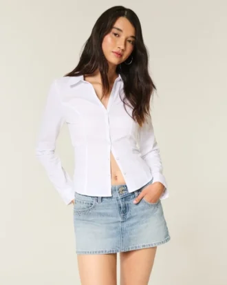 Açık Renk Yıkanmış Çivili Denim Mini Etek