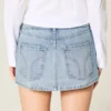 Açık Renk Yıkanmış Çivili Denim Mini Etek Açık Renk Yıkanmış Çivili Denim Mini Etek