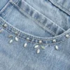 Açık Renk Yıkanmış Çivili Denim Mini Etek Açık Renk Yıkanmış Çivili Denim Mini Etek