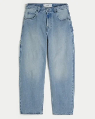 Açık Renk Yıkanmış Nakışlı Arka Cepli Skater Baggy Painter Jeans