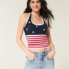 Amerikan Bayrağı Desenli Kroşe Stil Halter Üst Amerikan Bayrağı Desenli Kroşe Stil Halter Üst
