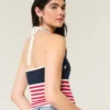Amerikan Bayrağı Desenli Kroşe Stil Halter Üst Amerikan Bayrağı Desenli Kroşe Stil Halter Üst