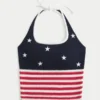 Amerikan Bayrağı Desenli Kroşe Stil Halter Üst Amerikan Bayrağı Desenli Kroşe Stil Halter Üst