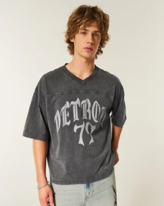 Ağır Baggy Crop Detroit Grafik Futbol Tişörtü