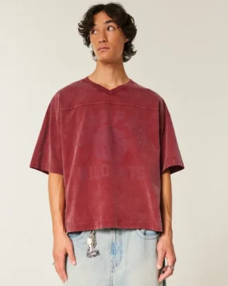 Ağır Baggy Crop Varsity Grafik Futbol Tişörtü