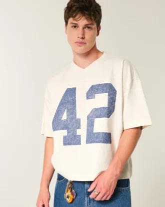 Ağır Baggy Crop Varsity Grafik Futbol Tişörtü