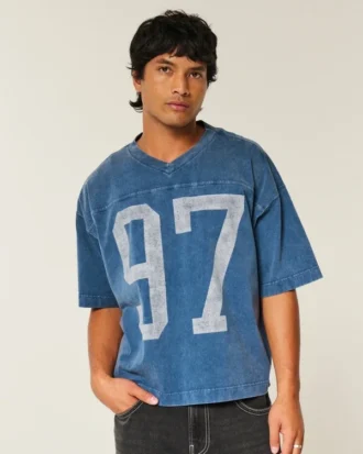 Ağır Baggy Crop Varsity Grafik Futbol Tişörtü