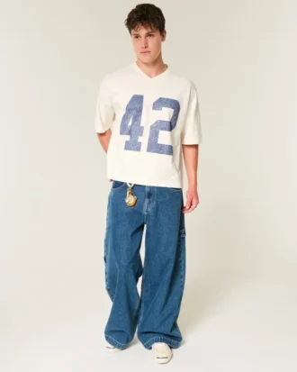 Ağır Baggy Crop Varsity Grafik Futbol Tişörtü