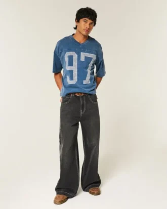 Ağır Baggy Crop Varsity Grafik Futbol Tişörtü
