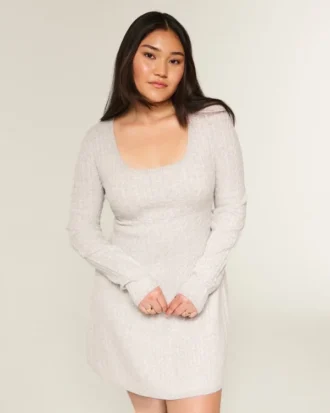 Arkadan Bağlamalı Babydoll Kazak Mini Elbise