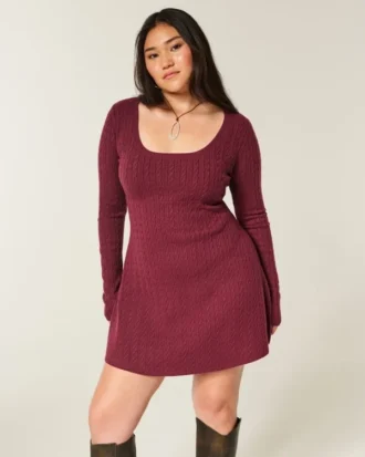 Arkadan Bağlamalı Babydoll Kazak Mini Elbise