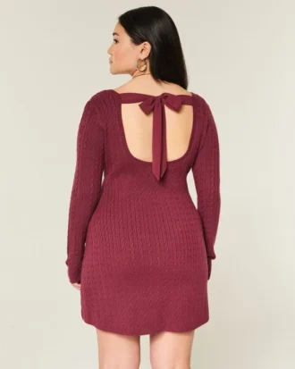Arkadan Bağlamalı Babydoll Kazak Mini Elbise