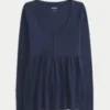 Arkadan Bağlamalı Henley Babydoll Üst