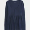 Arkadan Bağlamalı Henley Babydoll Üst