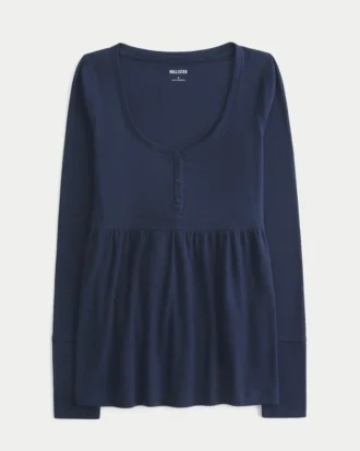 Arkadan Bağlamalı Henley Babydoll Üst