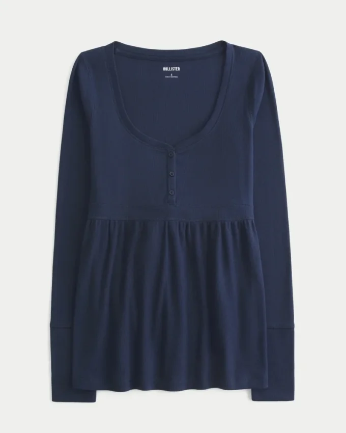 Arkadan Bağlamalı Henley Babydoll Üst