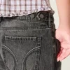 Ayarlanabilir Bel Düşük Bel Yıkanmış Siyah Bol Kot Pantolon Ayarlanabilir Bel Düşük Bel Yıkanmış Siyah Bol Kot Pantolon