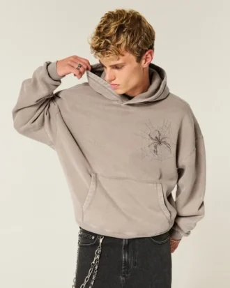 Baggy Cinch Spider Grafik Kapüşonlu Sweatshirt
