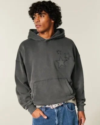 Baggy Cinch Star Aplike Kapüşonlu Sweatshirt