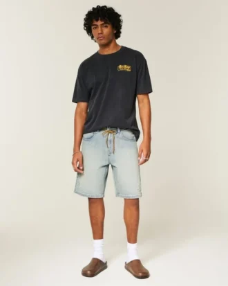 Baggy Nakışlı Yıldız Denim Şort