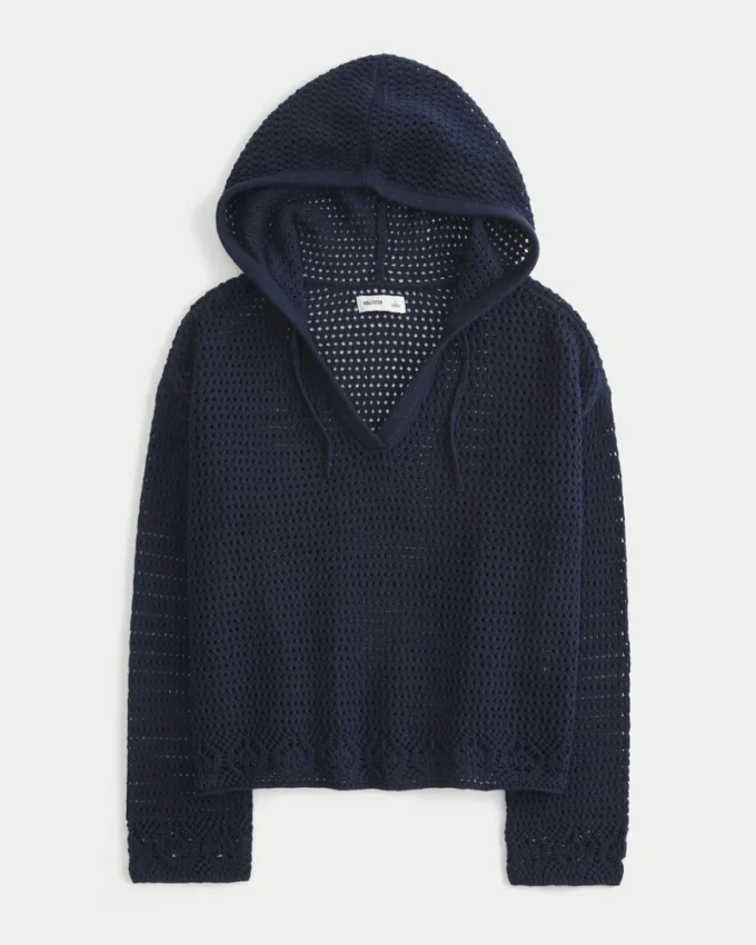 Beachy Kroşe Stil Kapüşonlu V Yaka Kazak Beachy Kroşe Stil Kapüşonlu V Yaka Kazak