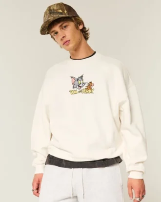 Bol Cinch Tom ve Jerry Grafikli Crew Sweatshirt