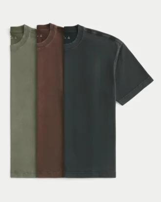 Boxy Ağır Yıkanmış Pamuklu Crew T-Shirt 3’lü Paket