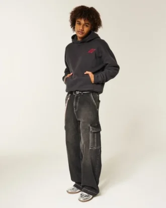 Boxy Dodge Challenger Grafik Kapüşonlu Sweatshirt