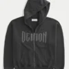 Boxy Dodge Demon Grafik Fermuarlı Kapüşonlu Sweatshirt Boxy Dodge Demon Grafik Fermuarlı Kapüşonlu Sweatshirt