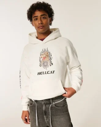 Boxy Dodge Hellcat Grafik Kapüşonlu Sweatshirt