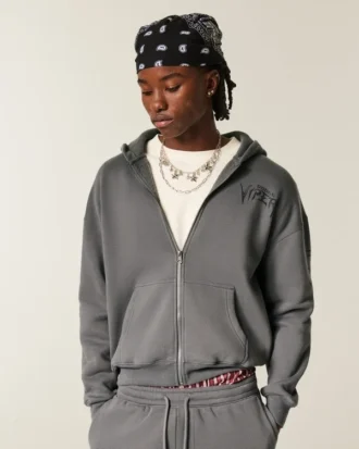 Boxy Dodge Viper Grafik Fermuarlı Kapüşonlu Sweatshirt