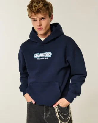 Boxy Glacier Montana Grafik Kapüşonlu Sweatshirt