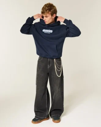 Boxy Glacier Montana Grafik Kapüşonlu Sweatshirt