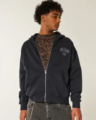 Boxy Hollywood Grafik Fermuarlı Kapüşonlu Sweatshirt Boxy Hollywood Grafik Fermuarlı Kapüşonlu Sweatshirt