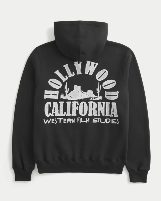 Boxy Hollywood Grafik Kapüşonlu Sweatshirt