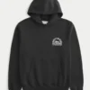 Boxy Hollywood Grafik Kapüşonlu Sweatshirt