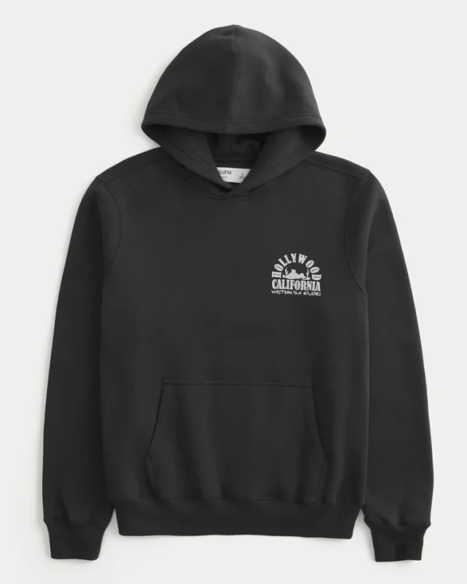 Boxy Hollywood Grafik Kapüşonlu Sweatshirt