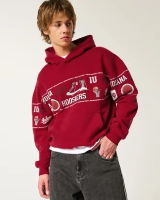 Boxy Indiana Üniversitesi Hoosiers Grafik Kapüşonlu Sweatshirt