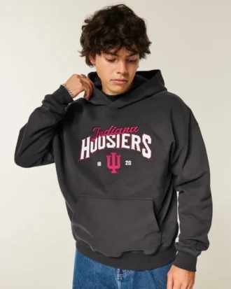 Boxy Indiana Üniversitesi Hoosiers Grafik Kapüşonlu Sweatshirt