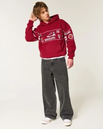 Boxy Indiana Üniversitesi Hoosiers Grafik Kapüşonlu Sweatshirt