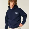 Boxy Kuzey Carolina Üniversitesi Chapel Hill Tar Heels Grafik Kapüşonlu Sweatshirt