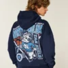 Boxy Kuzey Carolina Üniversitesi Chapel Hill Tar Heels Grafik Kapüşonlu Sweatshirt