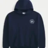 Boxy Kuzey Carolina Üniversitesi Chapel Hill Tar Heels Grafik Kapüşonlu Sweatshirt