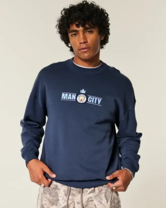 Boxy Manchester City FC Grafikli Crew Sweatshirt