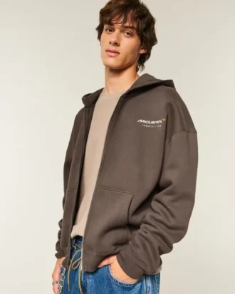 Boxy McLaren Grafik Fermuarlı Kapüşonlu Sweatshirt