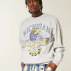 Boxy Michigan Üniversitesi Wolverines Grafikli Crew Sweatshirt