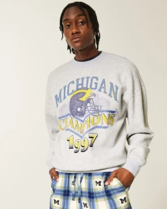 Boxy Michigan Üniversitesi Wolverines Grafikli Crew Sweatshirt